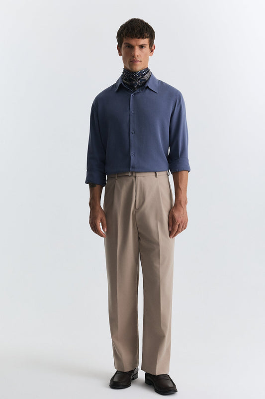 Arched-Waist Pleated Pants