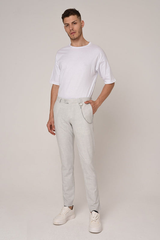 Men's Slim-Fit Solid-Color Fabric Pants with Accents