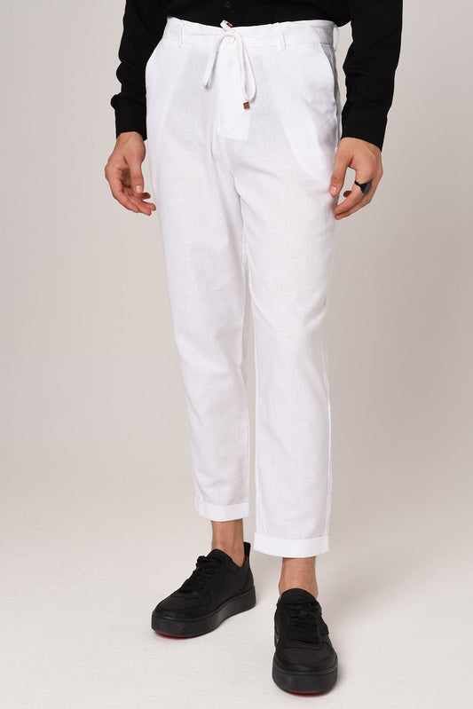 Boyfriend-Style Linen Pants with a Drawstring Waist
