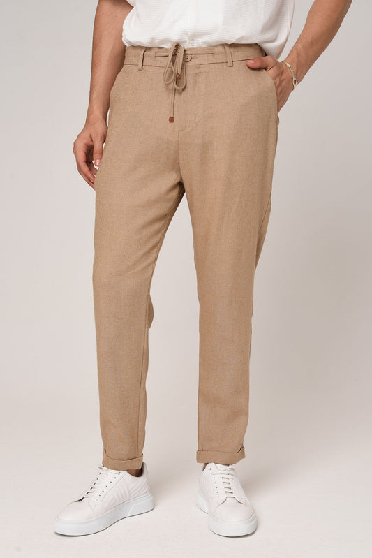 Boyfriend-Style Linen Pants with a Drawstring Waist