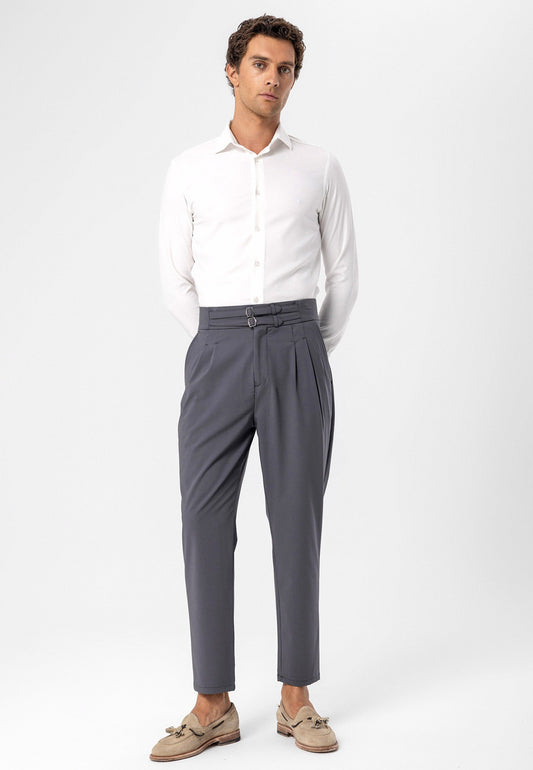 Antioch High-Waisted Belted Pleated Fabric Pants