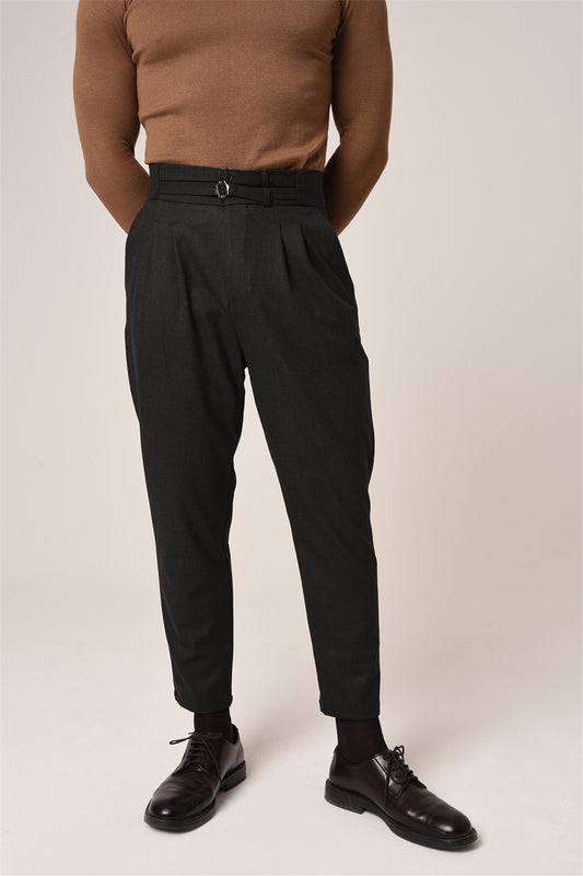 Antioch High-Waisted Belted Pleated Fabric Pants