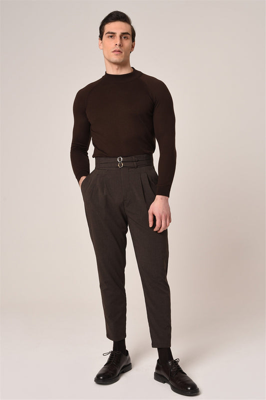 Antioch High-Waisted Belted Pleated Fabric Pants