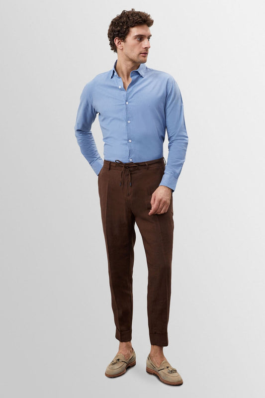 Men's 100% Linen Shirt with an Antioch Collar and Button Detail