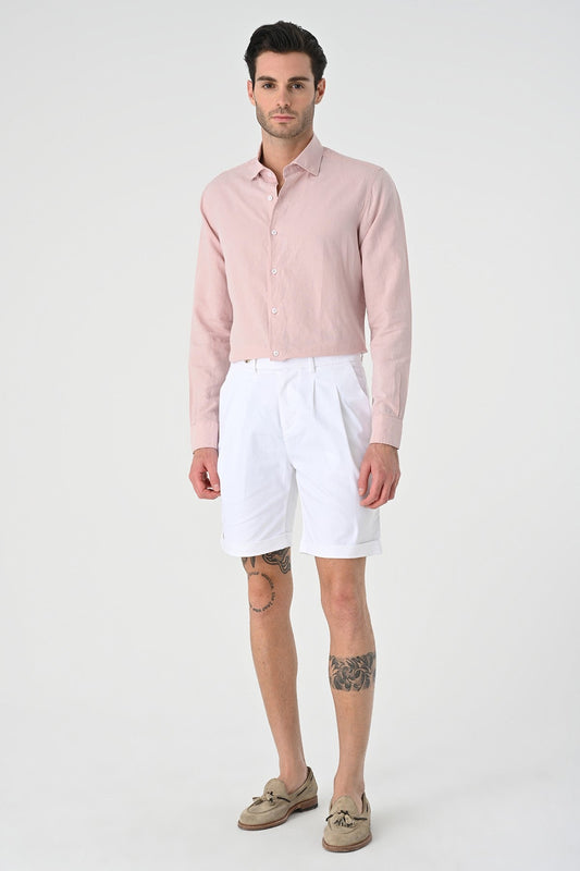 Men's 100% Linen Shirt with an Antioch Collar and Button Detail