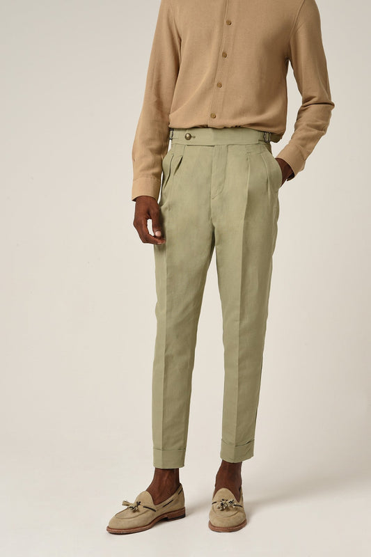 Antioch High-Waisted Belted Pleated Linen Pants