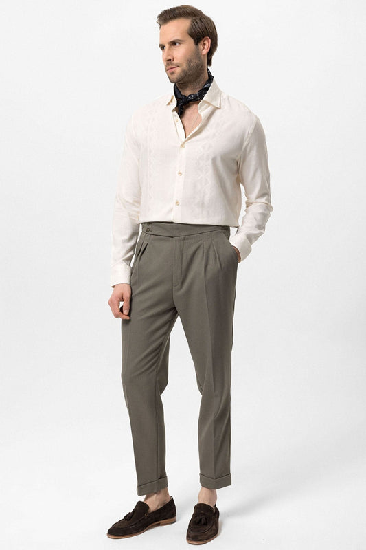 Antioch High-Waisted Pleated Pants with Side Buckles