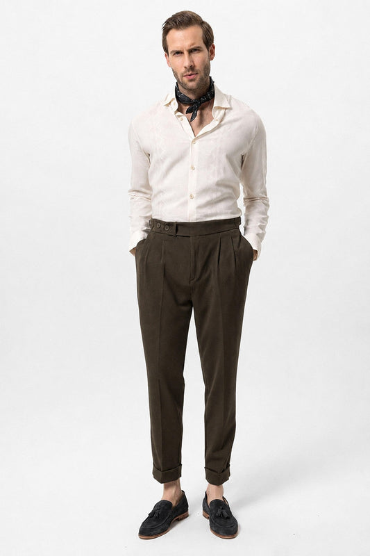 High-Waisted Pleated Carrot-Fit Men's Pants