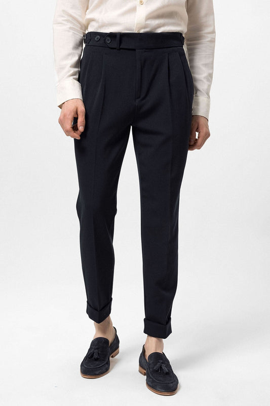 High-Waisted Pleated Carrot-Fit Men's Pants