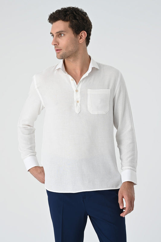 Men's Long-Sleeved Shirt with Half-Button Closure