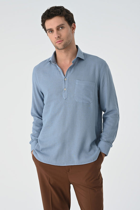 Men's Long-Sleeved Shirt with Half-Button Closure