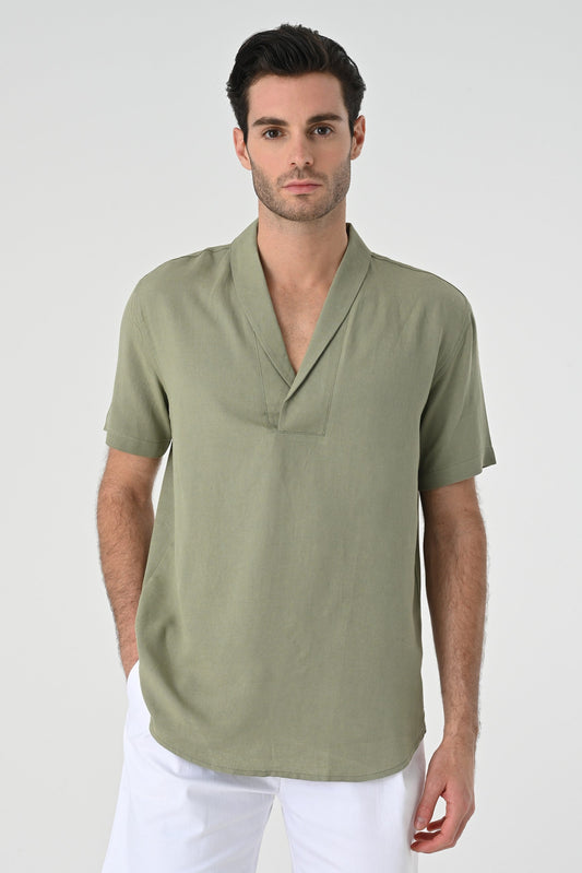 Antioch Relax Fit Short-Sleeved Men's Shirt with a Shawl Collar