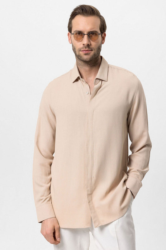 Antioch Hidden-Button Linen-Blend Men's Shirt