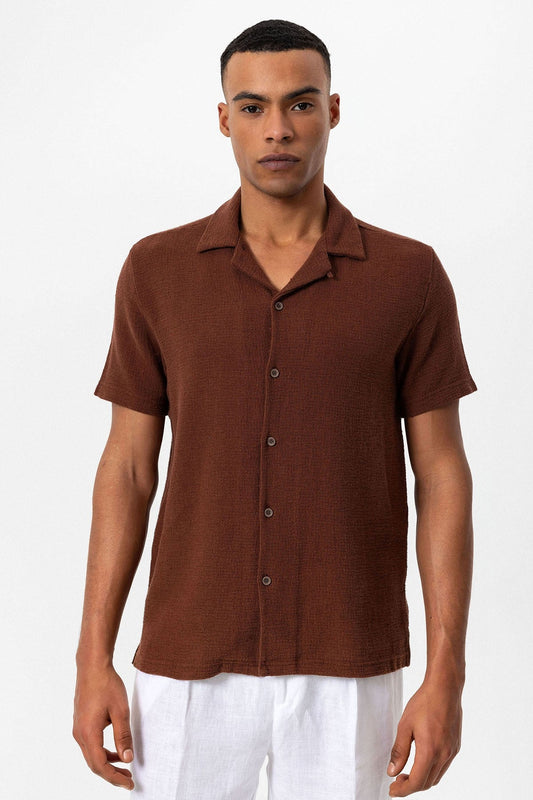 Antioch Men's Shirt with Apache Collar and Knitted Texture
