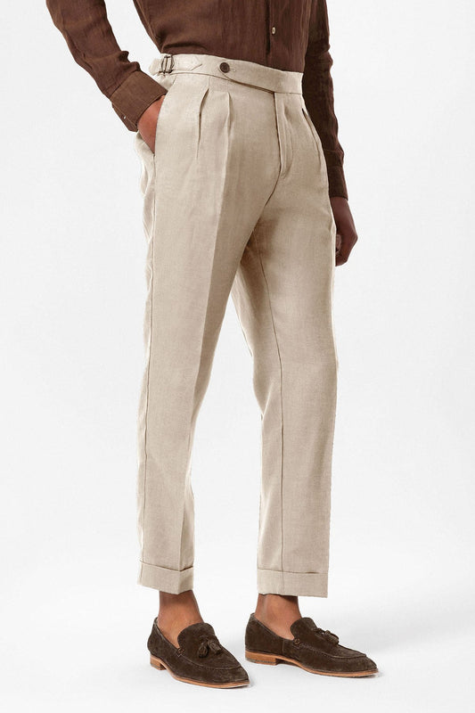 100% Linen High-Waisted Pleated Men's Pants