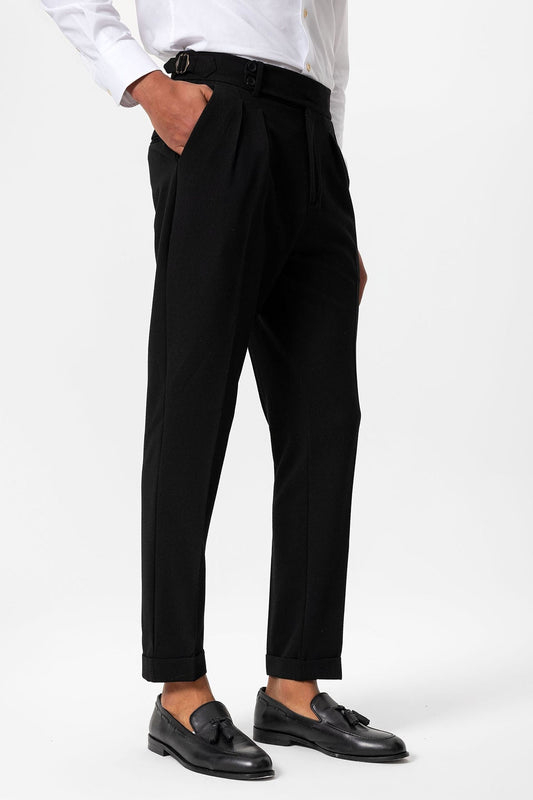 High-Waisted Pleated Textured Men's Pants