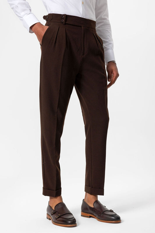 High-Waisted Pleated Textured Men's Pants
