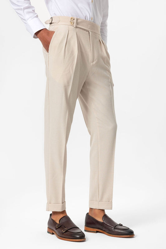 High-Waisted Pleated Textured Men's Pants