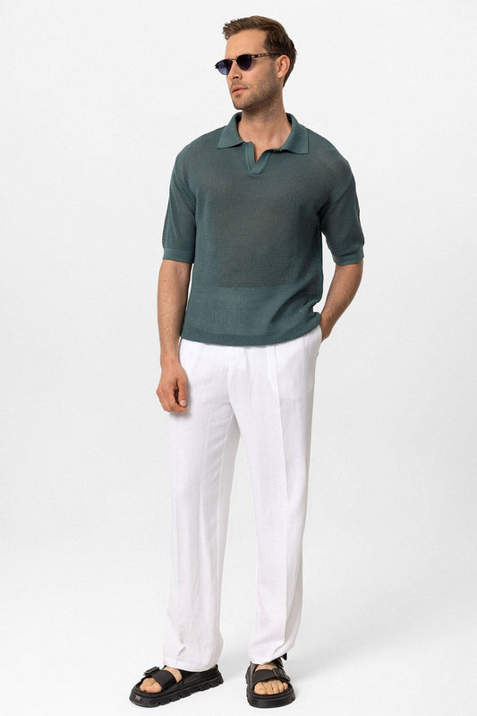 Men's Polo-Neck Openwork T-Shirt