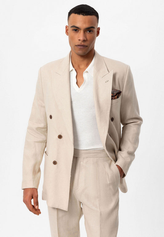 100% Linen Double-Breasted Men's Blazer