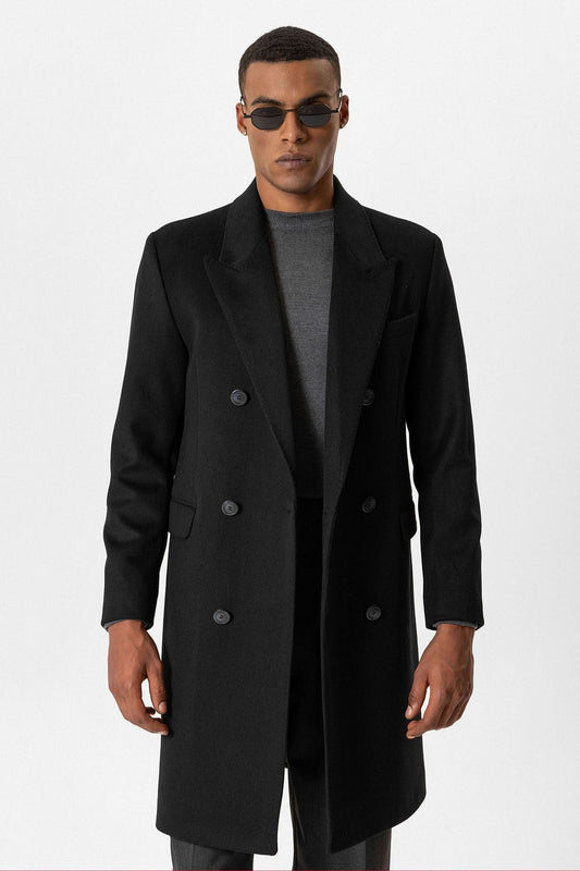 Men's Double-Breasted Coat with Wool Blend