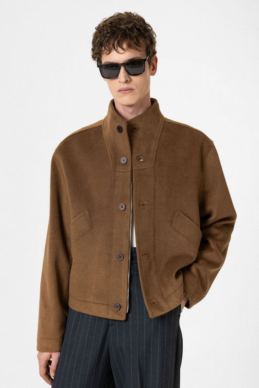 Men's Wool-Blend Stand-Up Collar Coat