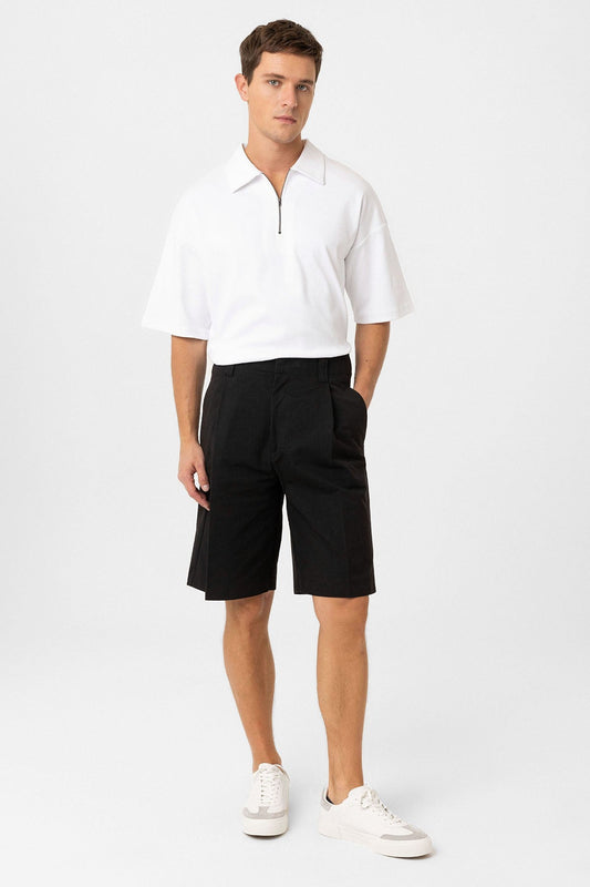 Antioch High-Waisted Pleated Relaxed Bermuda Shorts for Men