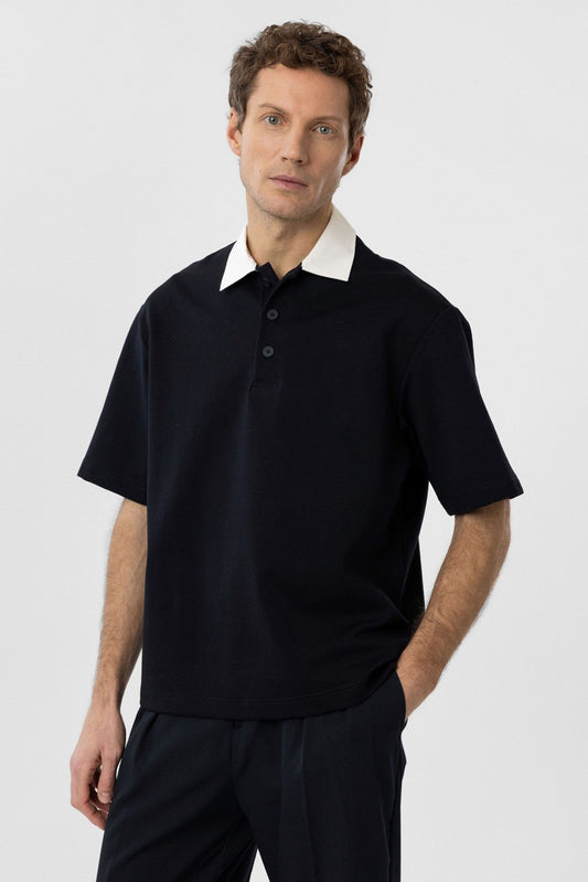 Men's T-Shirt with Contrast Collar and Interlock Weave