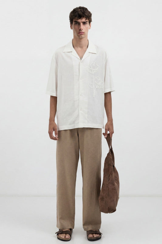 Men's Embroidered Shirt with Linen Blend