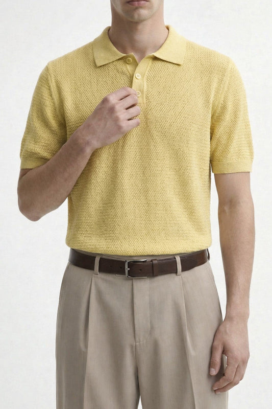 Men's Knitted-Textured Polo-Neck T-Shirt