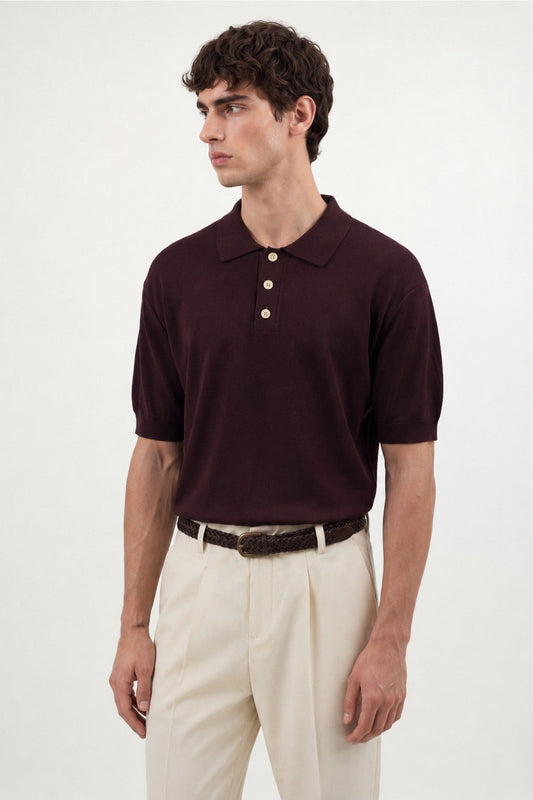 Textured Polo-Neck Knit Men's T-Shirt