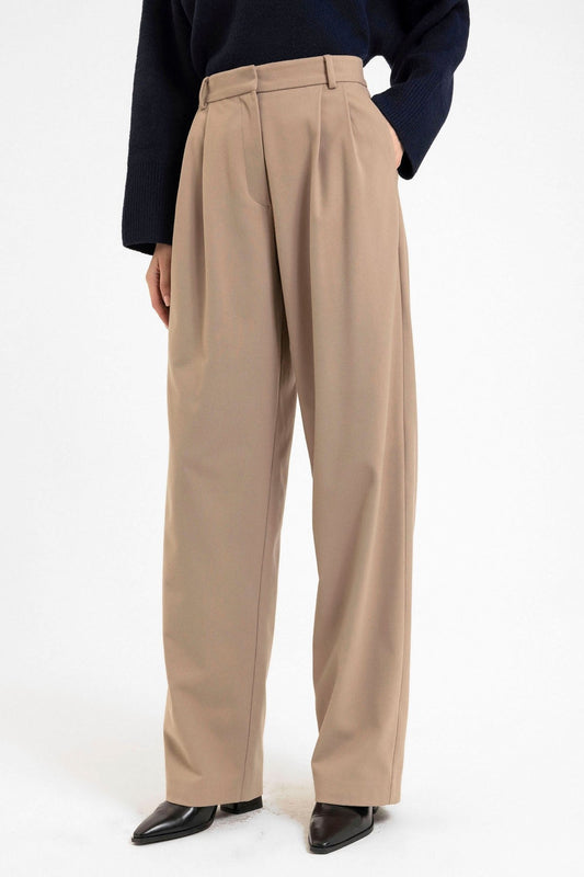 Women's High-Waisted Pants with Seam Details, Straight Fit