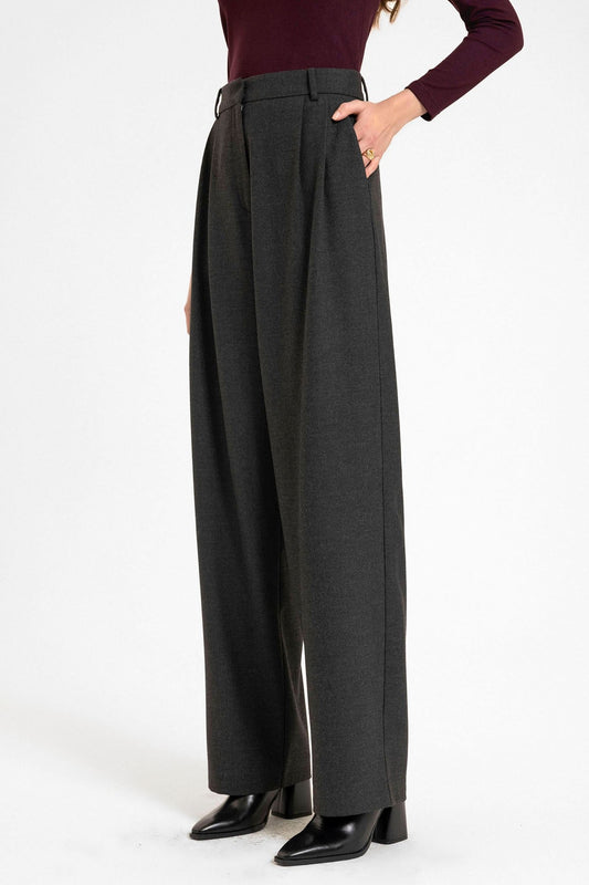 Women's High-Waisted Pants with Seam Details, Straight Fit