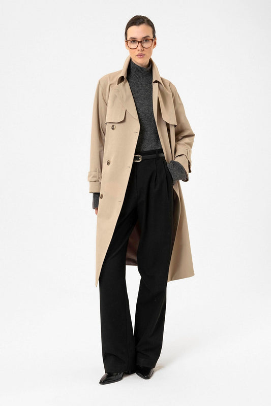 Antioch Women's Double-Breasted Belted Trench Coat