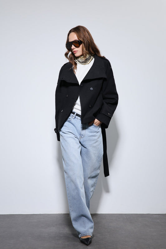 Antioch Stand-Up Collar Double-Breasted Trench Coat