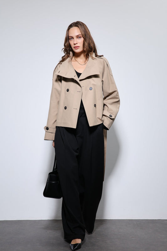 Antioch Stand-Up Collar Double-Breasted Trench Coat
