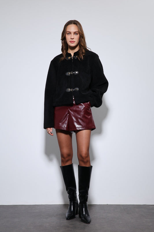 Antioch Embellished-Button Faux Fur Jacket
