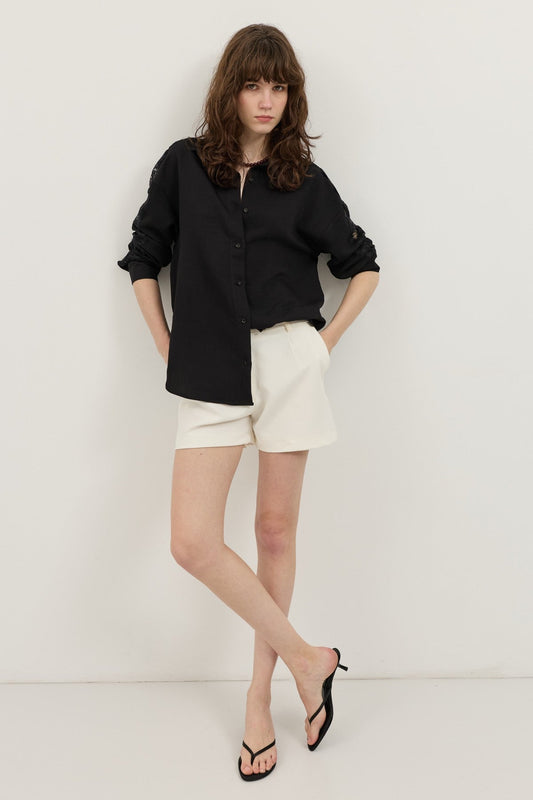 Women's Shirt with Lace-Embellished Sleeves