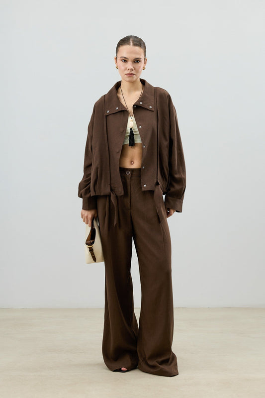 Antioch Linen-Blend Stand-Up Collar Bomber Jacket