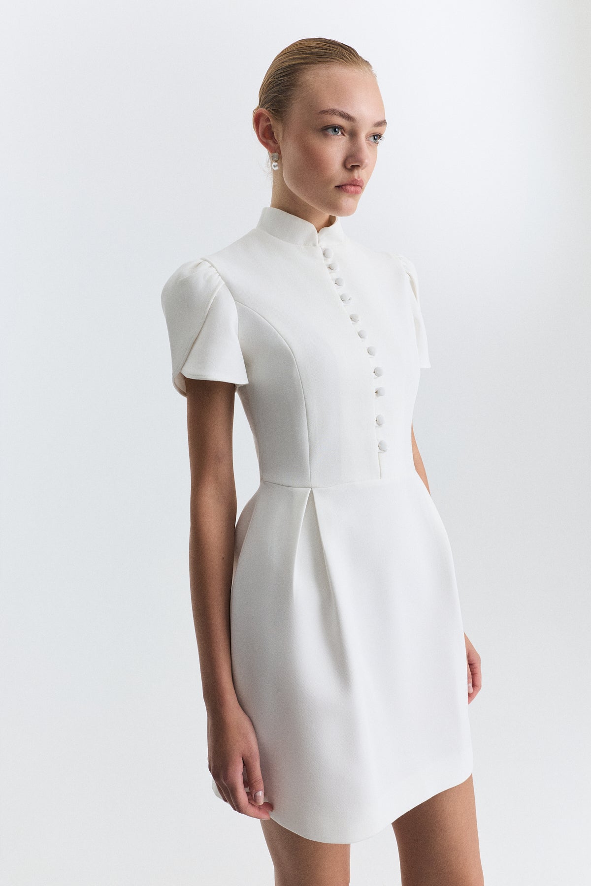 Pleated-Sleeve Mini Dress