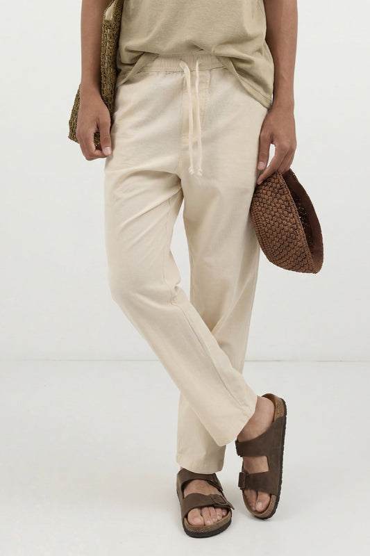 Linen-Look Waistbanded Pants