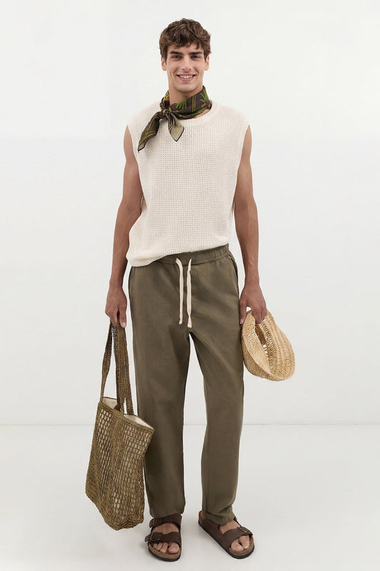 Linen-Look Waistbanded Pants