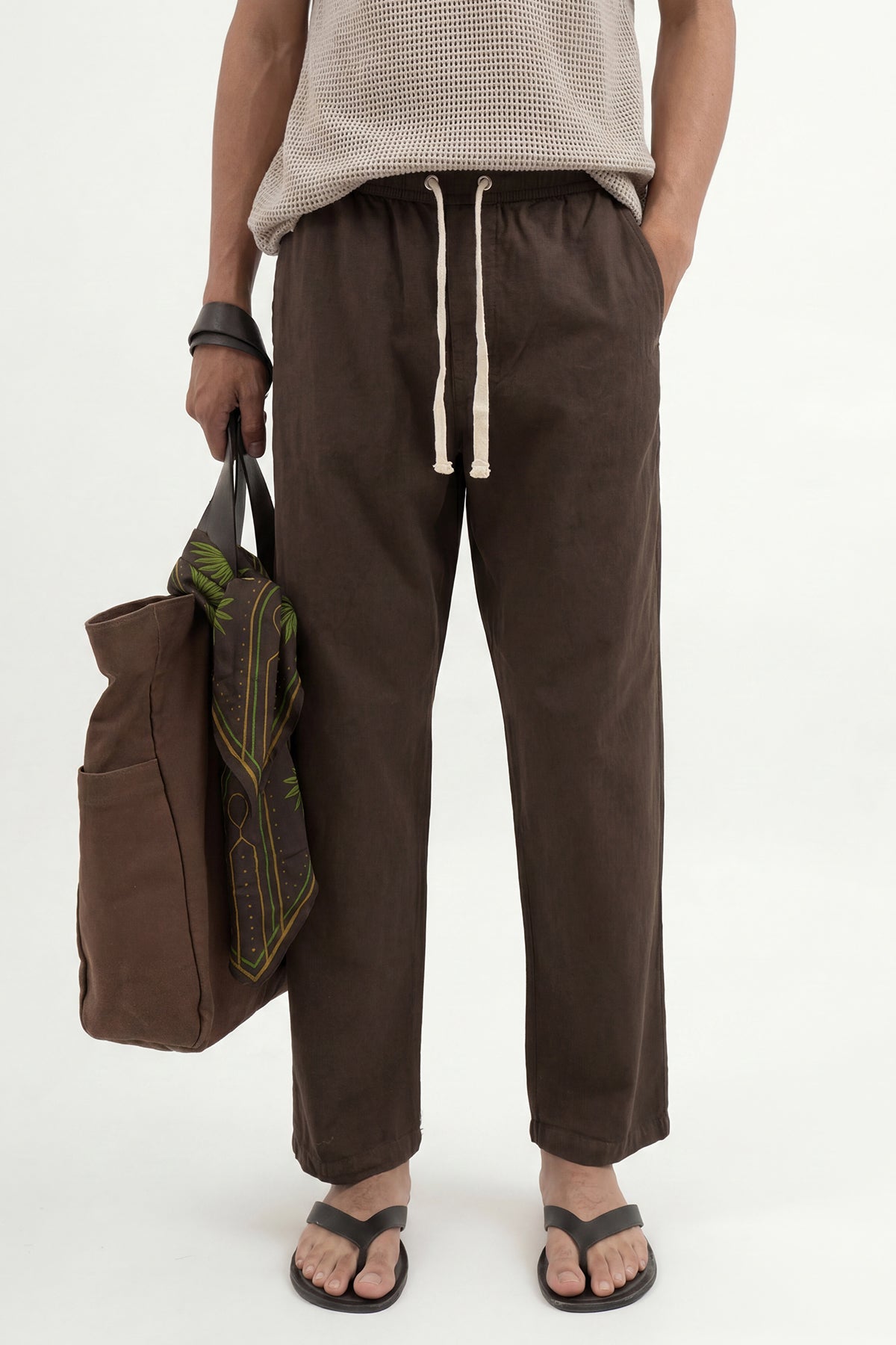 Linen-Look Waistbanded Pants