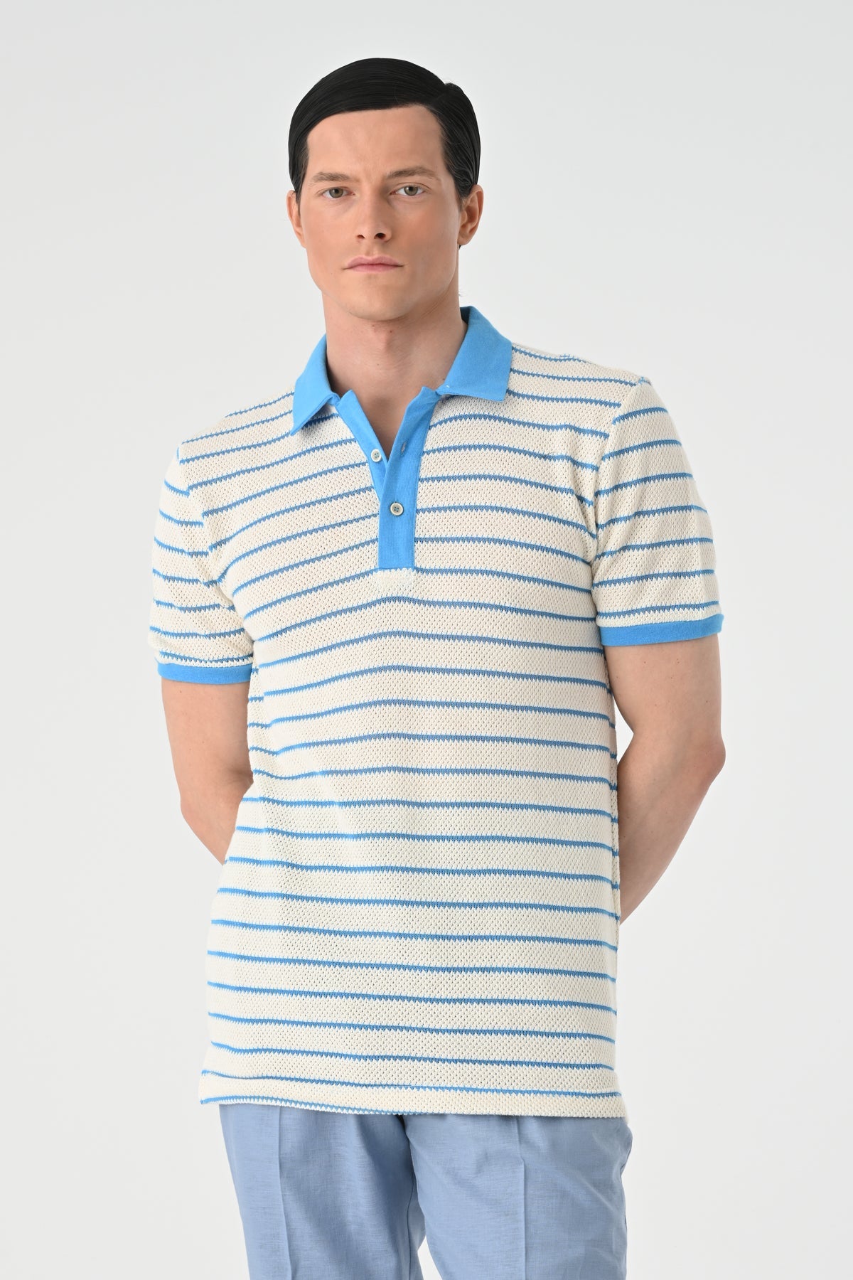 Men's Slim-Fit Striped Polo-Neck T-Shirt