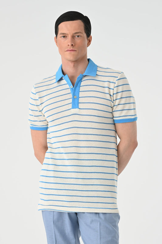 Men's Slim-Fit Striped Polo-Neck T-Shirt