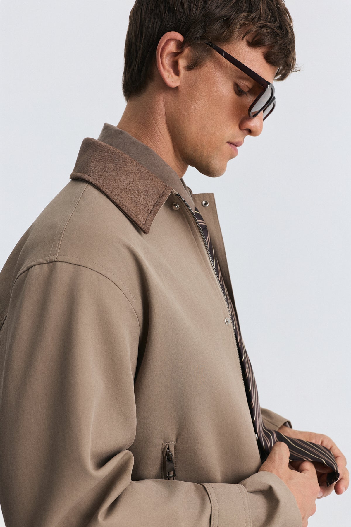 Men's Technical Jacket with Contrast Collar