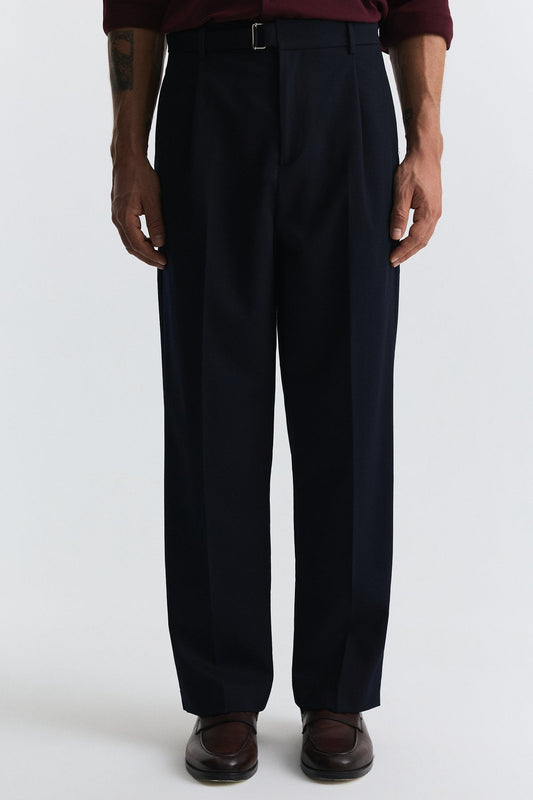 Arched-Waist Pleated Pants
