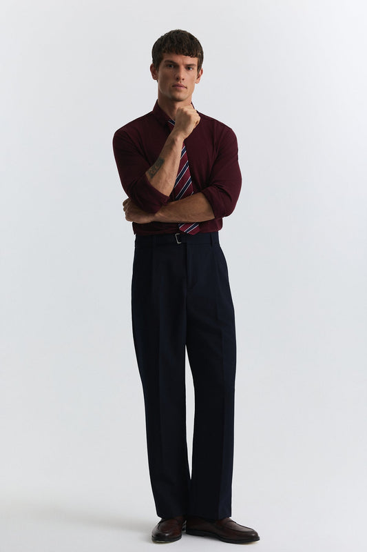 Arched-Waist Pleated Pants