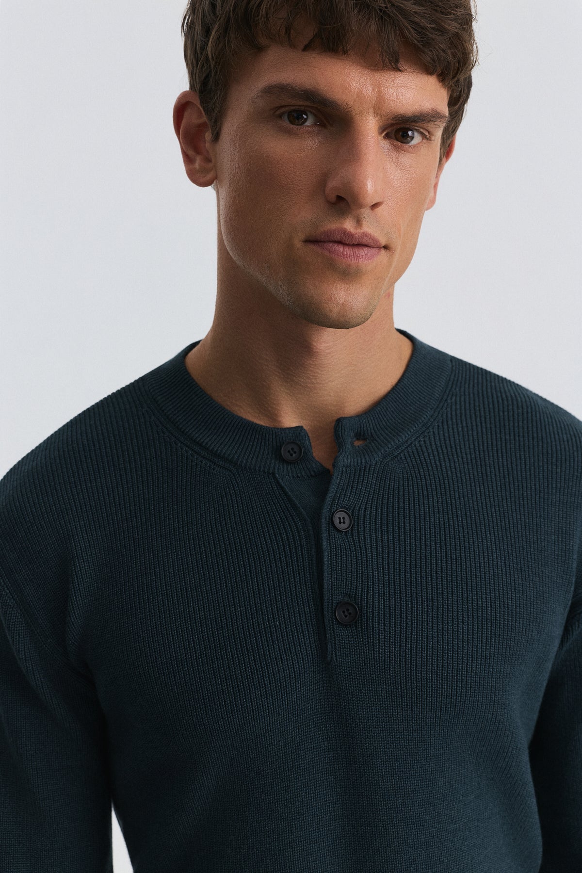 Button-Neck Textured Sweater