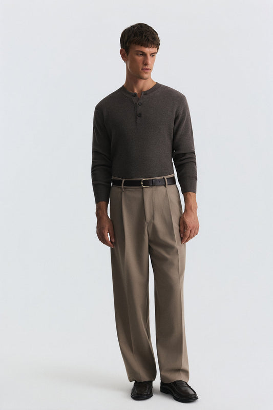 Button-Neck Textured Sweater